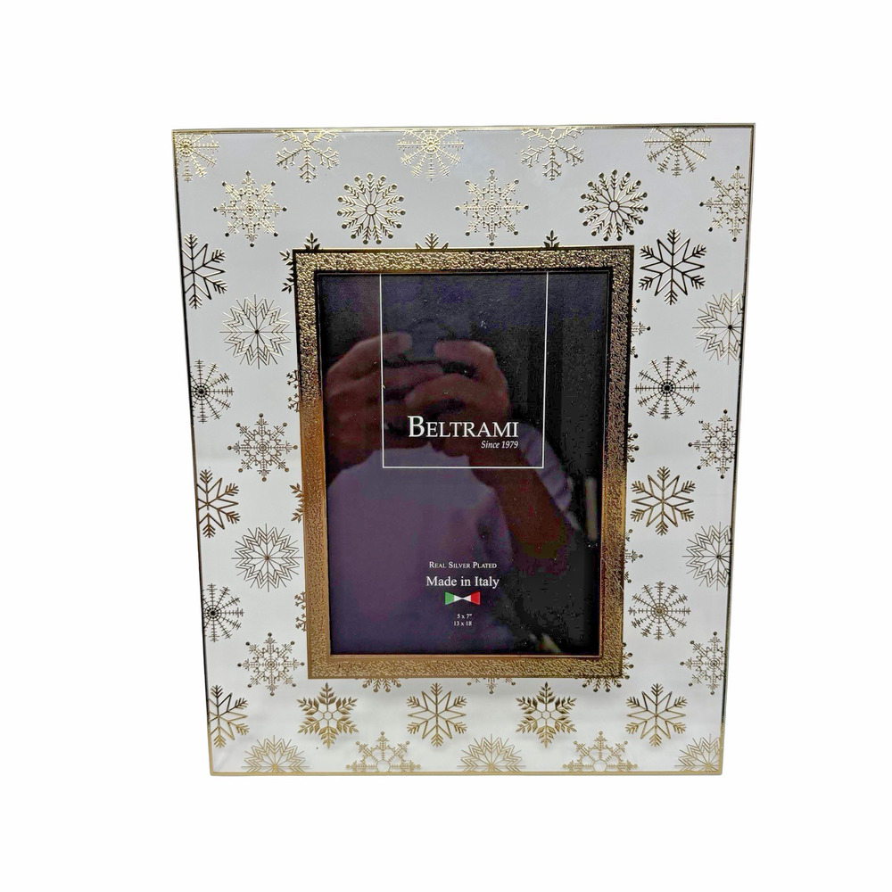 Beltrami Italy Photo Frame Real Silver Plated Gold Tone Snowflakes 5" X 7" New